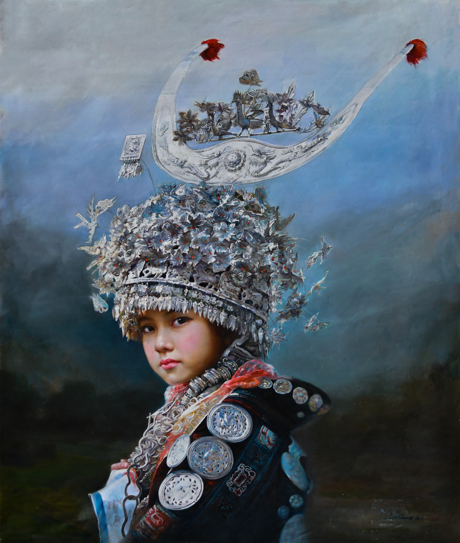 《苗族女孩》  胡雪波 125x160cm  布面油画