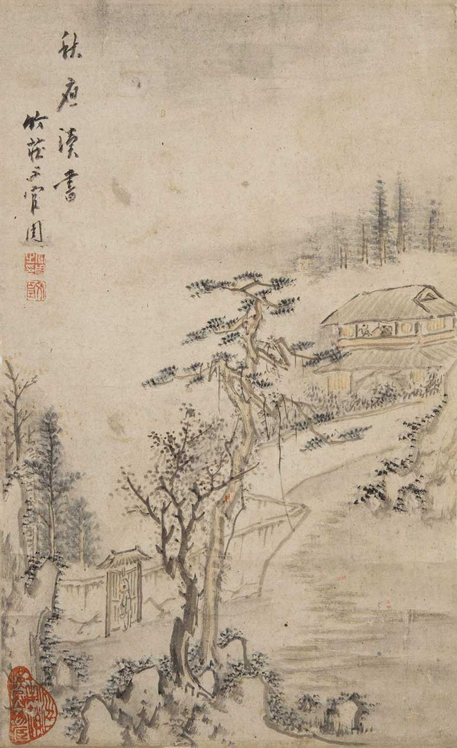 《秋夜读书图》  上官周 28x17.5cm