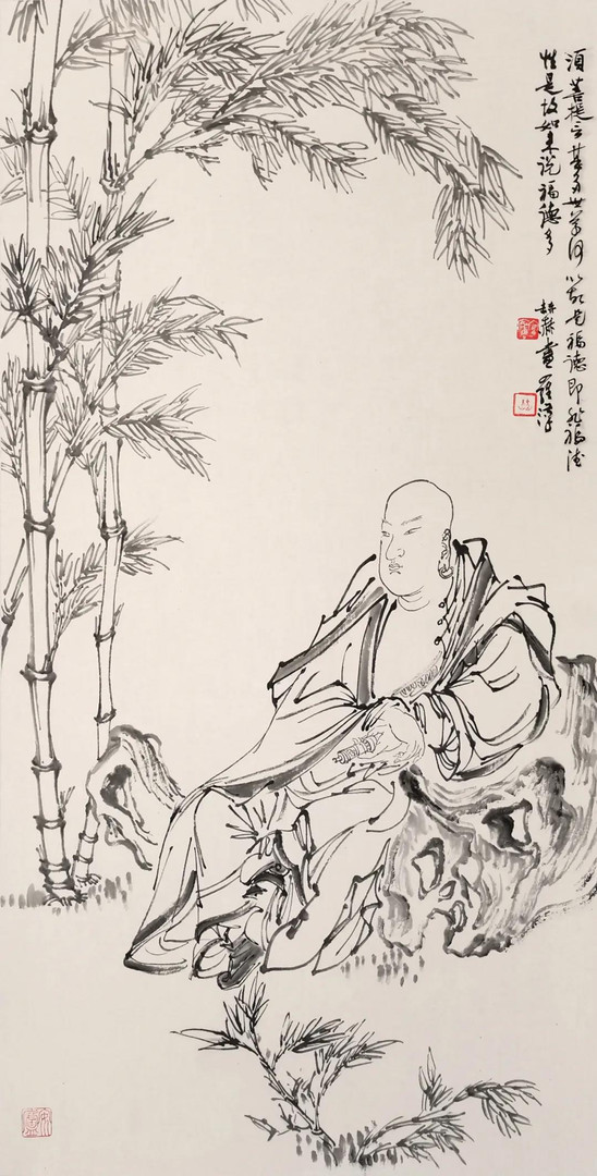 《白描罗汉》  王赫赫 34x68cm