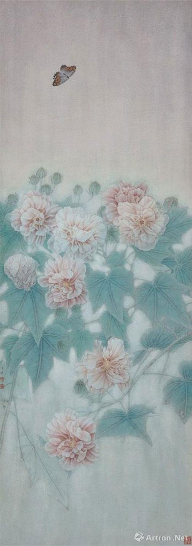 《木芙蓉蛱蝶》  陈胜 133.5x46.5cm