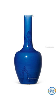 蓝釉青花螭龙纹直颈瓶