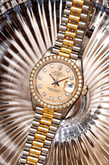 劳力士  精美，女装三色金镶钻石自动链带腕表，备日期显示，「Datejust」，型号69179，年份约1991
