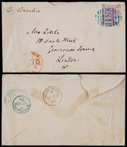 1876年上海寄英国伦敦史前西式封，正贴香港维多利亚女皇普票30先时一枚
