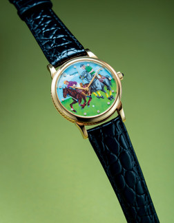 雅克德罗 复古精致，黄金镶钻石自动腕表，备微绘珐琅表面，年份约1995