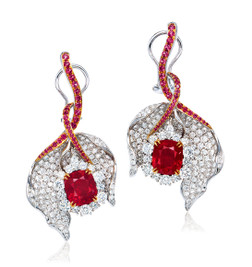3.91及3.83克拉缅甸「艳红色」尖晶石配钻石耳环，未经加热