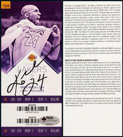 “黑曼巴”科比·布莱恩特（Kobe Bryant）亲笔签名NBA比赛门票，附证书