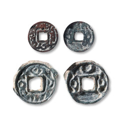 唐 粟特方孔钱吐格哈尔王币、乌克·瓦塔穆克王币二枚