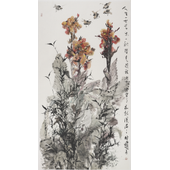 陆越子 美人蕉写生  194×98cm，2014年，纸本水墨