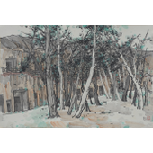 李月林 李月林 · 林与莫高窟  ·  46×68cm · 纸本重彩 · 2016年