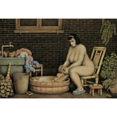 谢军 《洗衣妇》（钢笔画、1997年）