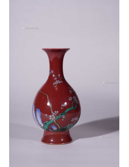 红釉加彩花卉瓶