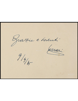 “法拉利创始人”恩佐·法拉利（Enzo Ferrari）亲笔签名赠言卡片