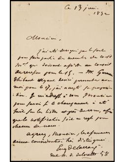 “法国浪漫主义派画家”欧仁·德拉克罗瓦（Eugene Delacroix）亲笔信