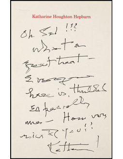 “奥斯卡影史最伟大女演员”凯瑟琳·赫本（Katharine Hepburn）亲笔信