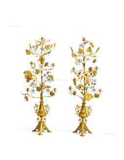 英国 维多利亚时期 白瓷装饰黄铜烛台