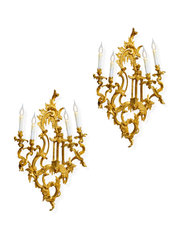 法国 路易十五样式 铜鎏金镜面四头壁突烛台