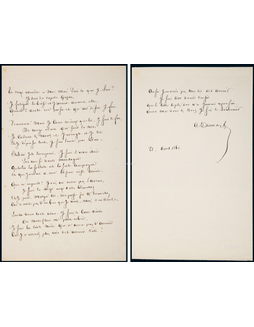 “法国著名剧作家”小仲马（Alexandre Dumas，fils）亲笔诗歌手稿，附证书