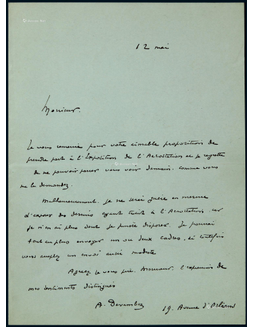 “吕斯百的恩师、法国著名画家”安德烈·达望贝（André Devambez）亲笔信1通，附证书