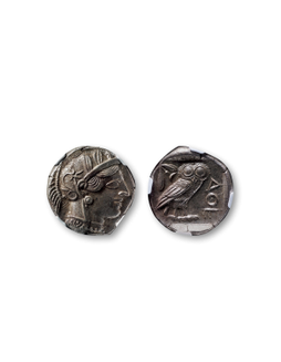 古希腊雅典娜猫头鹰四德拉克马银币一枚
