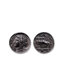 古希腊西西里岛叙拉古城邦十德拉克马银币一枚