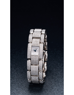 尚美巴黎  精美吸引，女装白金镶钻石正方形链带腕表，年份约2010