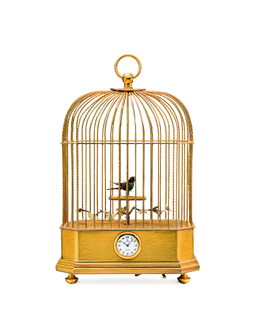 REUGE  镀金黄铜鸟笼座钟，备唱歌小鸟，年份约1980