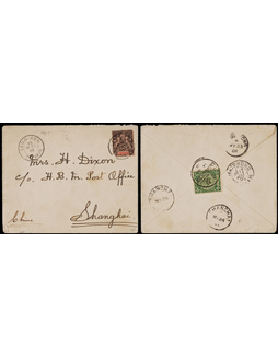 1901年龙州寄上海国际邮路封，小型西式封背背贴蟠龙10分一枚
