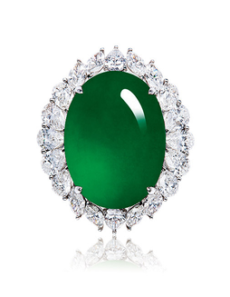 缅甸天然满绿翡翠蛋面配钻石戒指