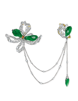 左娜设计「兰花苑」缅甸天然满绿翡翠配钻石「玉兰花」胸针
