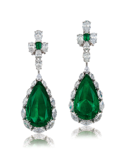 总重24.50克拉赞比亚「艳绿色」祖母绿配钻石耳环