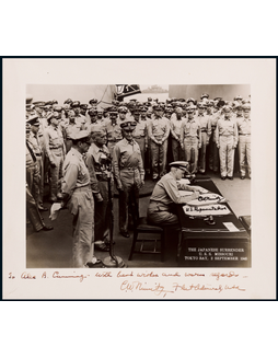 “美国五星上将”切斯特·尼米兹（Chester Nimitz）亲笔签名二战日本密苏里舰投降仪式代表美国签字历史瞬间照片，附证书