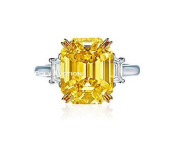 宝格丽设计 5.27克拉长方形艳彩黄色IF钻石戒指