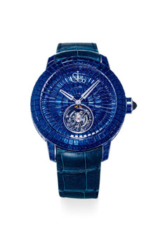 Jacob & Co 瞩目，非常罕有及精细，18k白金镶长方形蓝宝石陀飞轮腕表