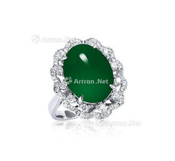 缅甸天然满绿翡翠蛋面配钻石戒指