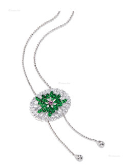 缅甸天然满绿及冰种翡翠配彩色宝石及钻石项链