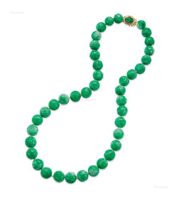 缅甸天然翡翠雕花圆珠项链 约12.84-11.30mm
