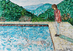 艺术家肖像（游泳池与两个人像）