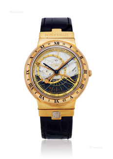 雅典 精美，黄金伽利略星盘万年历自动腕表，备日期、月份、月相及星象显示