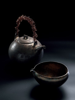 日本 安腾雅信  银光釉陶茶器
