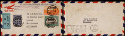 1936年上海寄新西兰航空封，盖经新加坡─澳大利亚航路，贴新生活纪念票20分，航邮北平二版15分及香港版25分各一枚