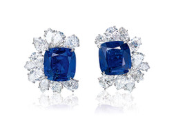 海瑞温斯顿设计 12.36及13.49克拉缅甸及斯里兰卡「皇家蓝」蓝宝石配钻石耳环，未经加热