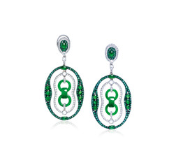 CARNET设计 缅甸天然翡翠环配钻石及祖母绿耳环