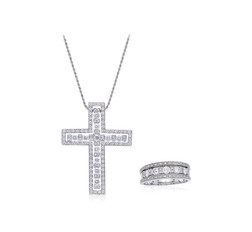 DAMIANI设计 钻石戒指及「十字架」挂坠套装