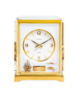 积家 精致罕有，镀金黄铜及树脂玻璃空气钟，备渔船图案，「Marina」，年份约1970