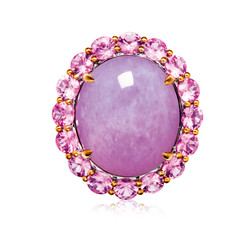 缅甸天然紫罗兰翡翠蛋面配钻石及粉色蓝宝石戒指
