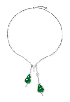 缅甸天然满绿翡翠「葫芦」配钻石项链