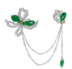 左娜设计「兰花苑」缅甸天然满绿翡翠配钻石「玉兰花」胸针