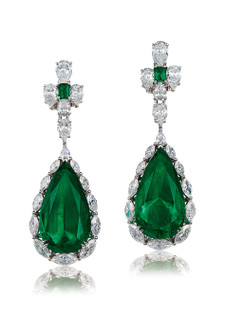总重24.50克拉赞比亚「艳绿色」祖母绿配钻石耳环