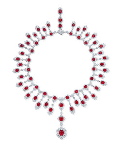 总重80.21克拉缅甸抹谷「鸽血红」红宝石配钻石项链，未经加热