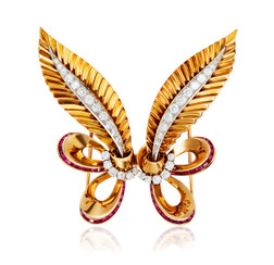 梵克雅宝设计 钻石及红宝石「蝴蝶」胸针 约1940-1950年代